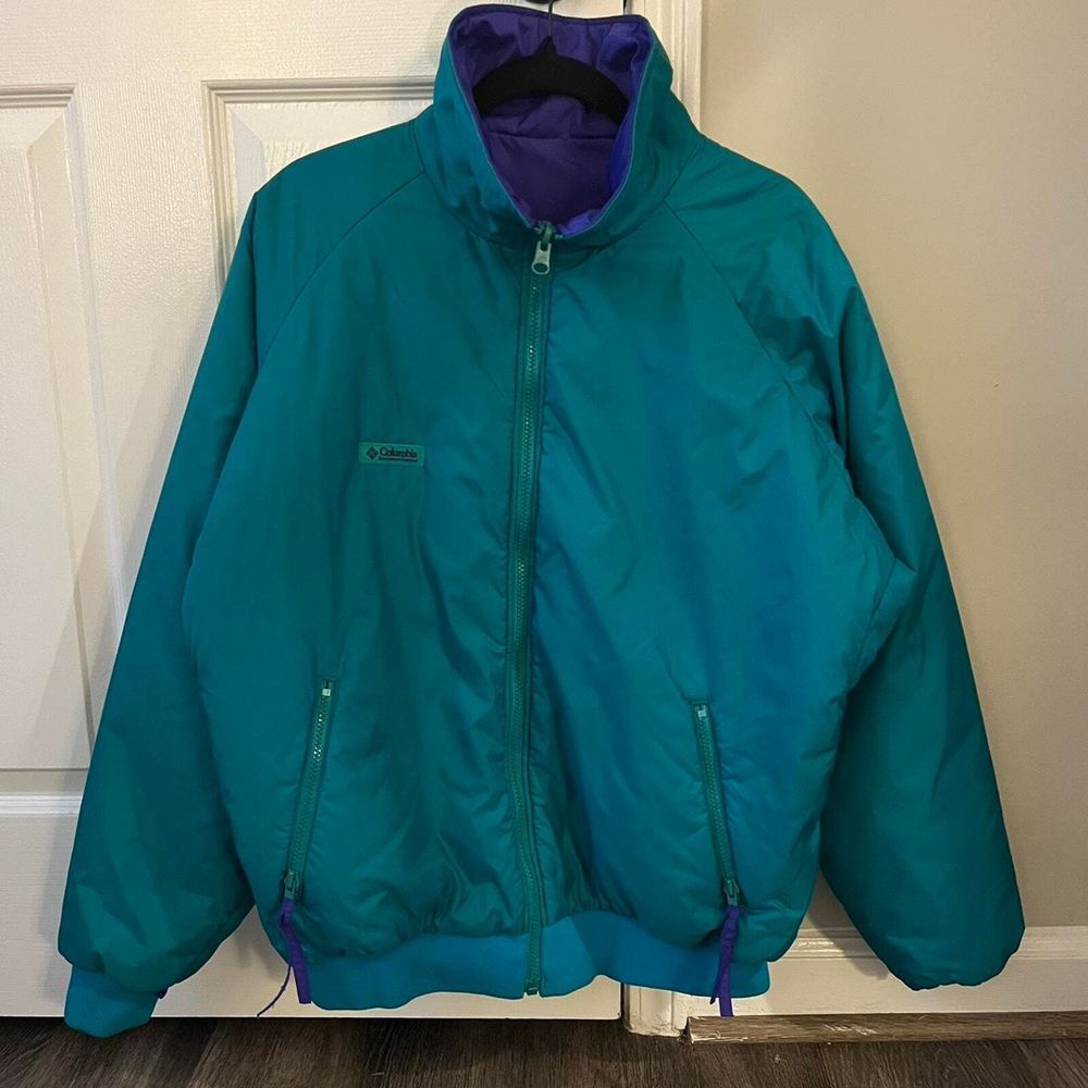 Columbia Mens Reversible‎ Thinsulate Bomber Jacket Teal Purple Large